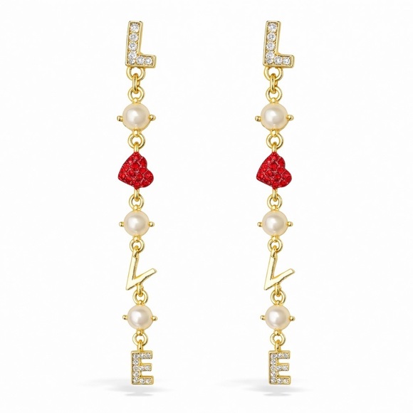Zara Jewelry - ❤️‍🔥 LOVE Dangle Earrings | 18K Gold Plated With Pearls & Zirconia ⚜️💎
